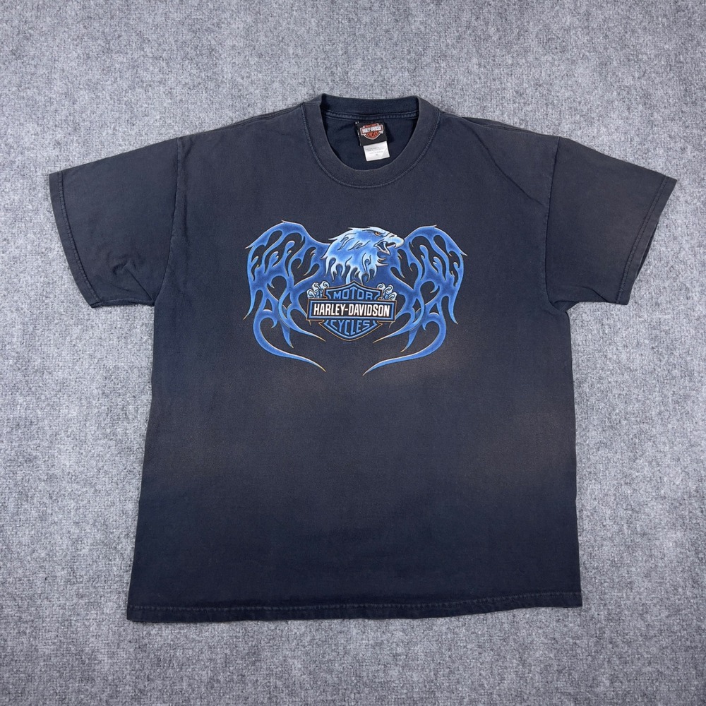 Vtg Harley Davidson T-Shirt Mens XL Black 2005 Tribal Eagle Northwoods Michigan